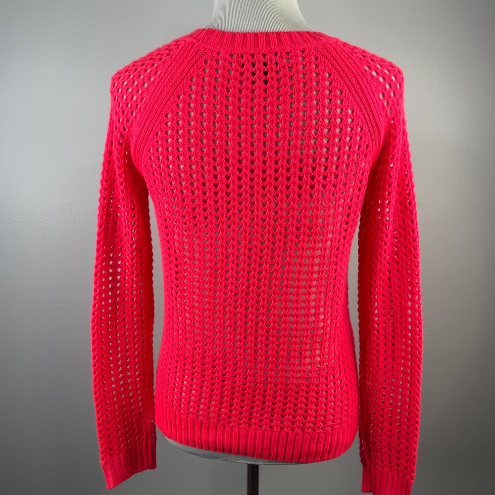 ANA A New Approach Womens Neon Pink Open Knit Crochet‎ Sweater Long Sleeve Small - Picture 3 of 9